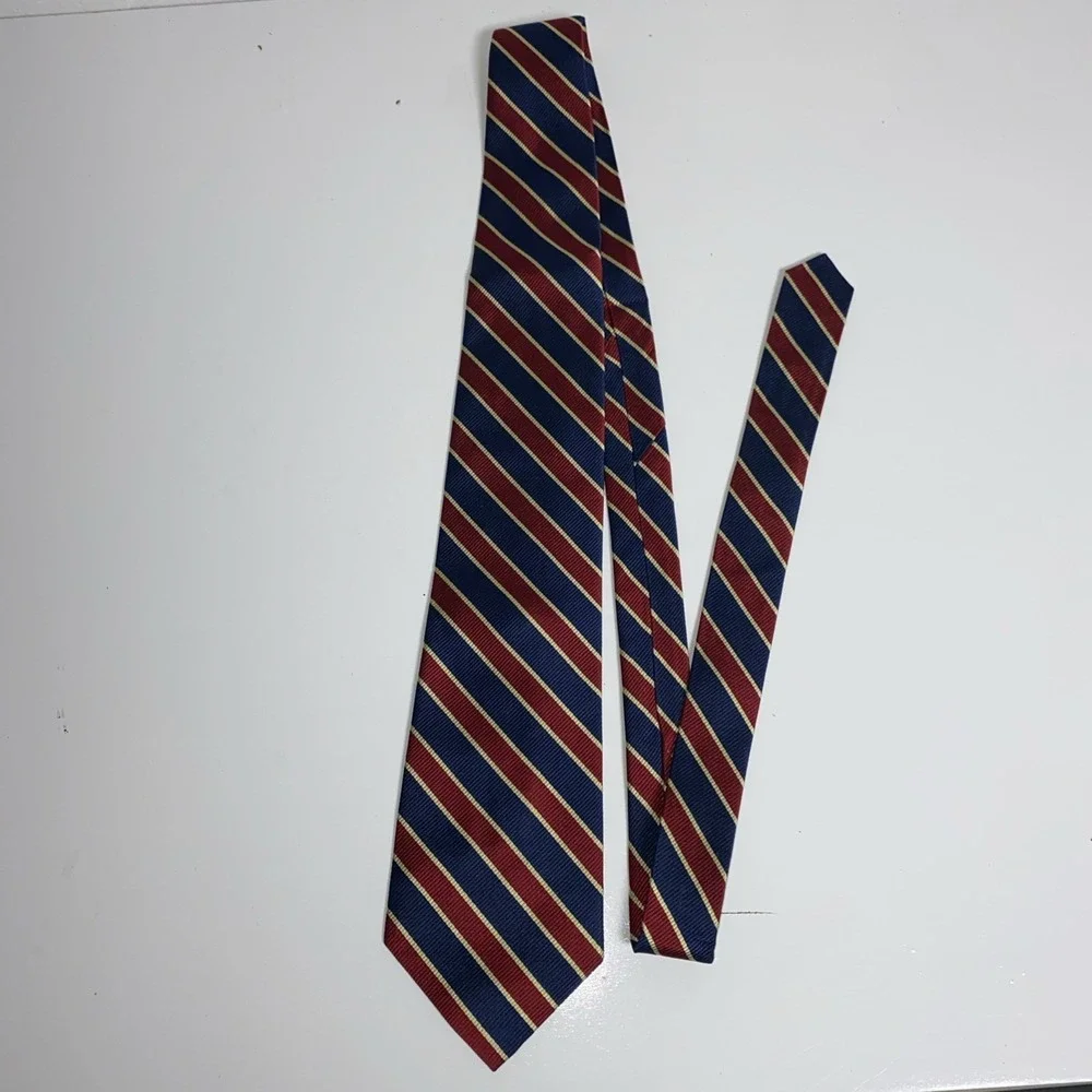 Land's End Vintage Repp Diagonal Stripes Red/Blue/Gold Silk Made In USA 3.75